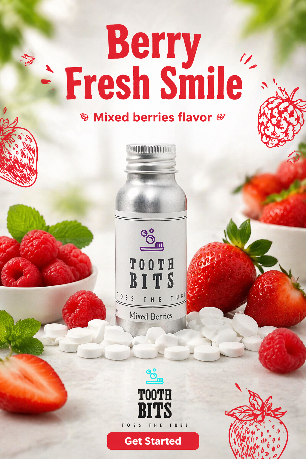 TOOTH BITS® - Mixed Berry toothbrushing tablets