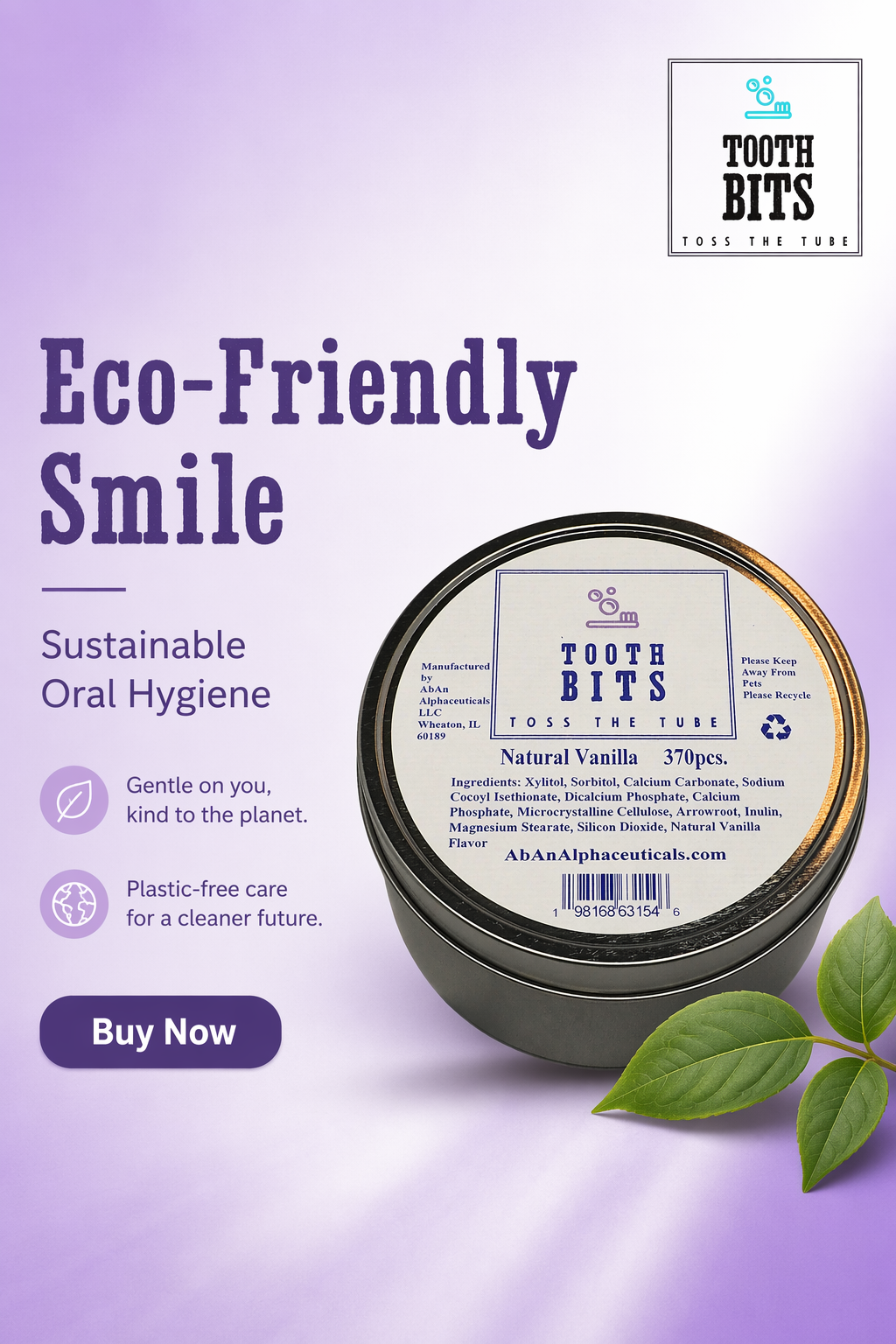 TOOTH BITS® - Natural Vanilla toothbrushing tablets