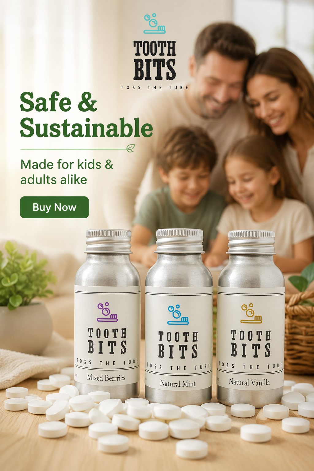 TOOTH BITS® - Natural Vanilla toothbrushing tablets