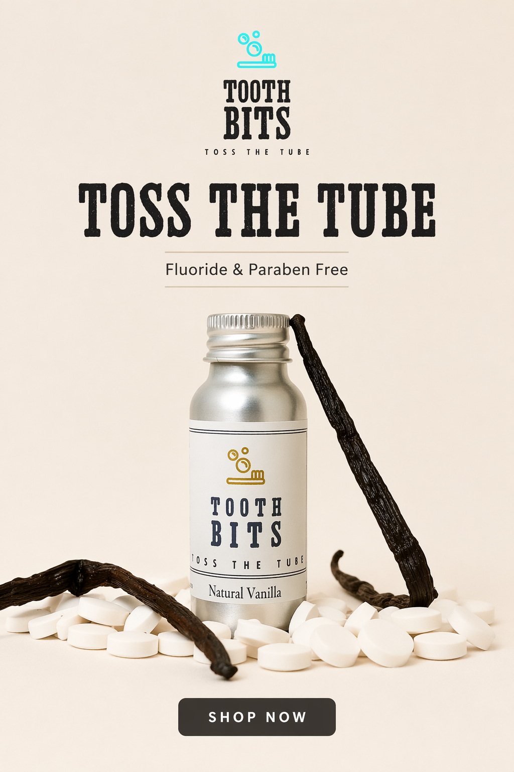 TOOTH BITS® - Natural Vanilla toothbrushing tablets
